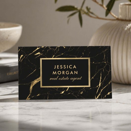 Luxury Makelaar Black Gold Marmer Visitekaartje