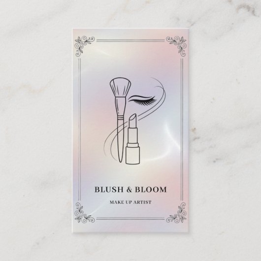 Luxury Makeup Artist with QR Code | Holographic Visitekaartje (Voorkant)