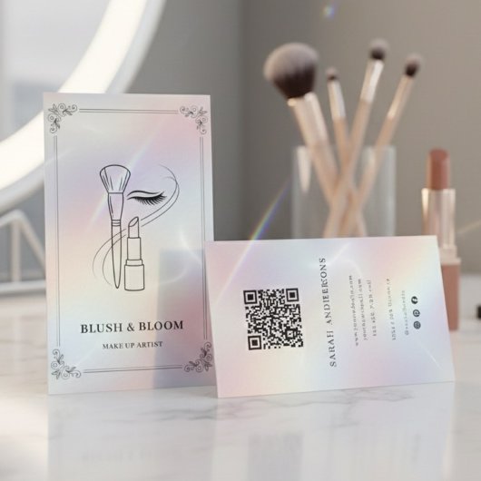 Luxury Makeup Artist with QR Code | Holographic Visitekaartje