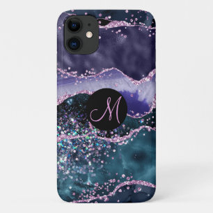Luxury Marble Agate Paars Glitter Monogram Case-Mate iPhone Case
