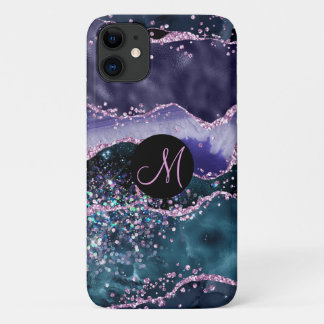 Luxury Marble Agate Paars Glitter Monogram Case-Mate iPhone Case