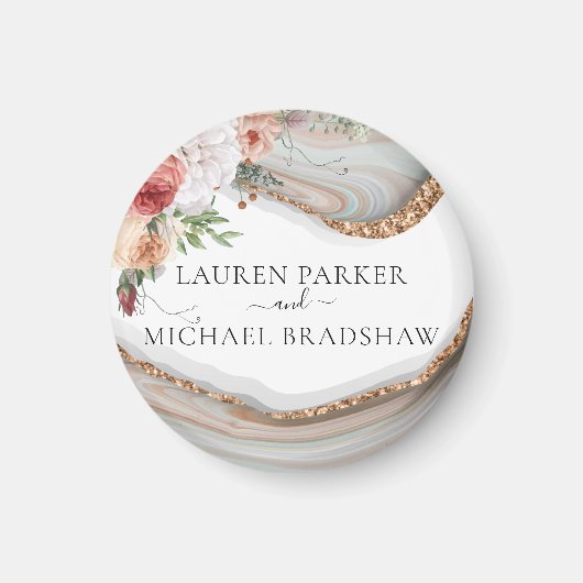 Luxury Marble Floral Glitter Wedding Magneet (Voorkant)