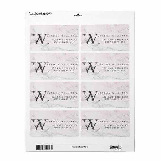 Luxury Marble Glitter monogram Etiket (Full Sheet)