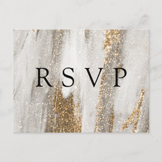 Luxury Marble Gold Glitter Wedding RSVP Briefkaart (Voorkant)