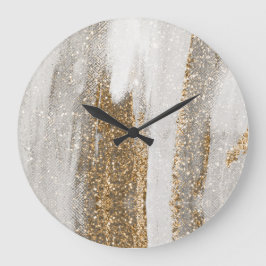 Luxury Marble Gold Strokes white and grey   Grote Klok