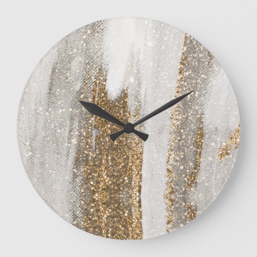 Luxury Marble Gold Strokes white and grey Grote Klok (Voorkant)
