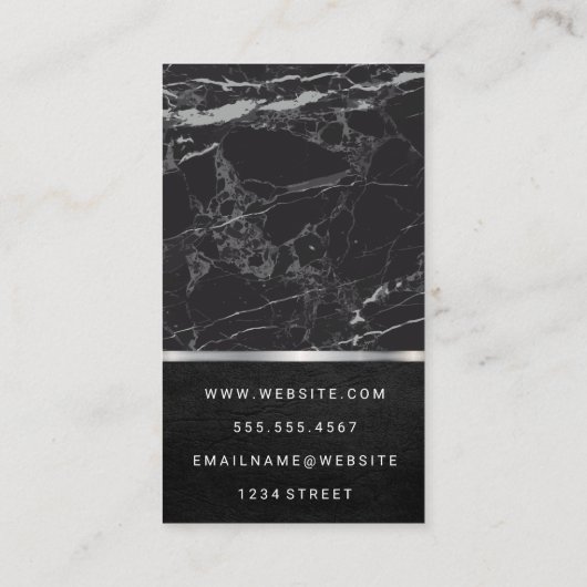 Luxury Marble | Silver Metallic Monogram Visitekaartje (Achterkant)