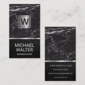 Luxury Marble | Silver Metallic Monogram Visitekaartje (Voorkant / Achterkant)