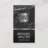 Luxury Marble | Silver Metallic Monogram Visitekaartje (Voorkant)