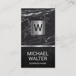 Luxury Marble   Silver Metallic Monogram Visitekaartje