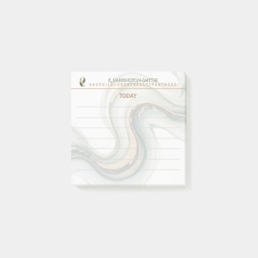 Luxury Marble Today Sagegild Modern Realtor Sticky Post-it® Notes (Voorkant)