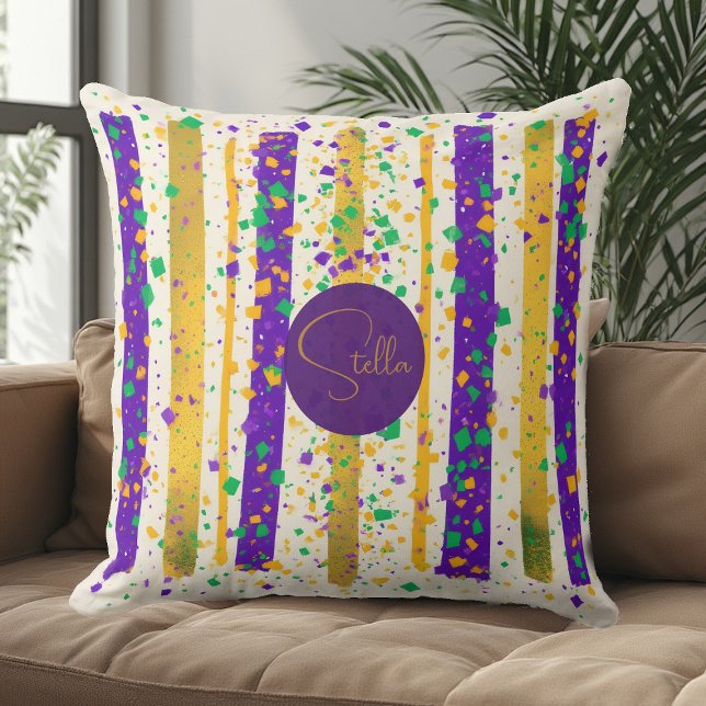 Luxury Mardi Gras Vibrant Purple Gold Green Stripe Kussen (Luxury Mardi Gras Vibrant Purple Gold Green Stripe Throw Pillow)