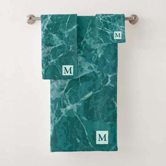 Luxury Marine Marble Monogrammed Bad Handdoek (Insitu)