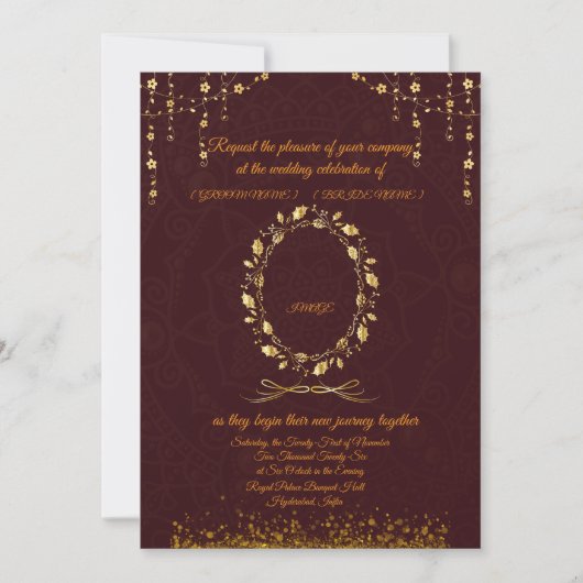 Luxury Maroon Gold Wedding Invitation | Kaart (Voorkant)