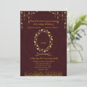Luxury Maroon Gold Wedding Invitation | Kaart (Staand voorkant)