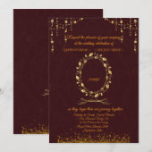 Luxury Maroon Gold Wedding Invitation | Kaart (Voorkant / Achterkant)