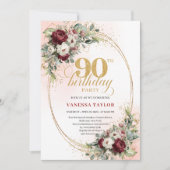 Luxury Maroon Peonies Eucalyptus 90th Birthday Kaart (Voorkant)