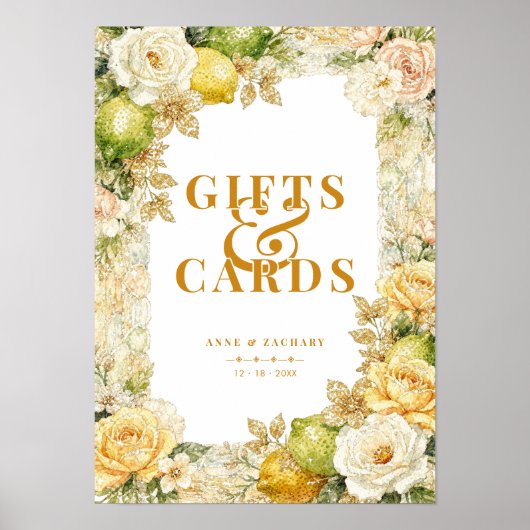 Luxury Mediterranean Lemons & Flowers Wedding Poster (Voorkant)