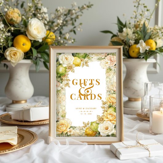 Luxury Mediterranean Lemons & Flowers Wedding Poster