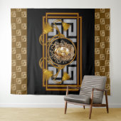Luxury Medusa Black & Gold Tapestry Wandkleed (In Situ (horizontaal))