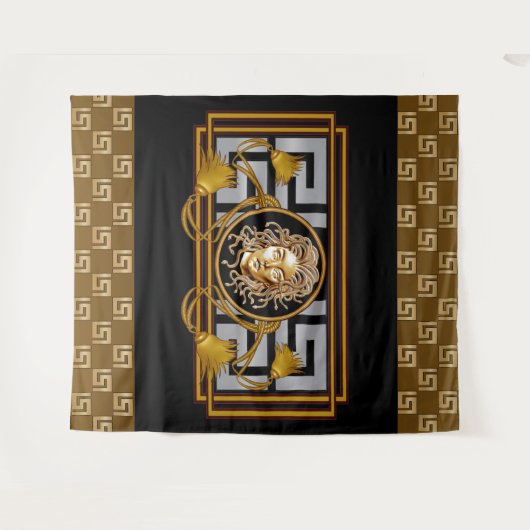 Luxury Medusa Black & Gold Tapestry Wandkleed (Voorkant (horizontaal))