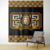Luxury Medusa Black & Gold Tapestry Wandkleed (In situ)