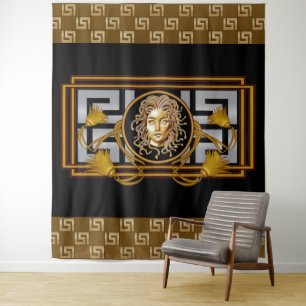 Luxury Medusa Black & Gold Tapestry Wandkleed