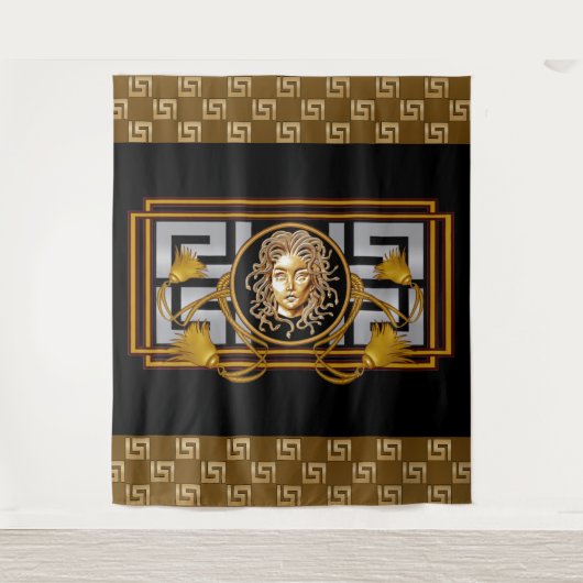 Luxury Medusa Black & Gold Tapestry Wandkleed (Voorkant)