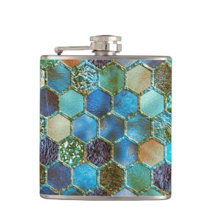 Luxury Metal Foil Glitter Aqua Blauwgroen honingra Heupfles