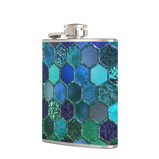 Luxury Metal Foil Glitter Blue Green honingraat Heupfles (Links)