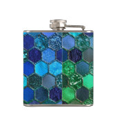 Luxury Metal Foil Glitter Blue Green honingraat Heupfles (Achterkant)