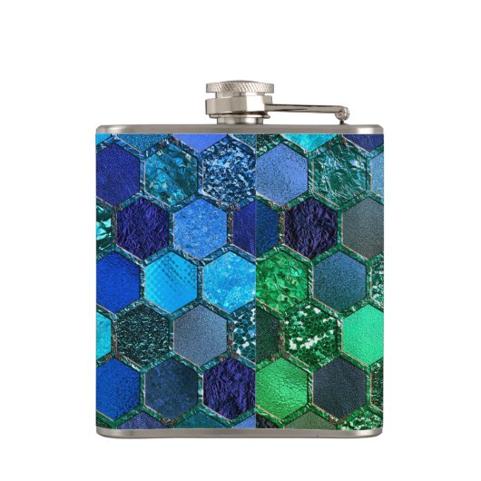 Luxury Metal Foil Glitter Blue Green honingraat Heupfles (Achterkant)