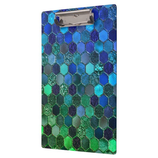Luxury Metal Foil Glitter Blue Green honingraat Klembord (Links)