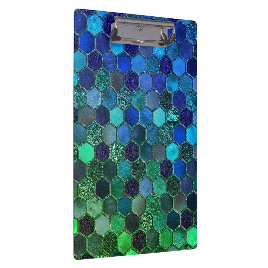 Luxury Metal Foil Glitter Blue Green honingraat Klembord (Rechts)