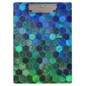 Luxury Metal Foil Glitter Blue Green honingraat Klembord (Voorkant)
