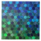 Luxury Metal Foil Glitter Blue Green honingraat Tegeltje (Voorkant)
