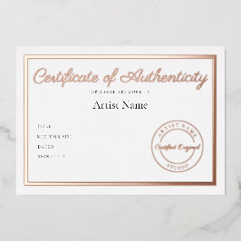 Luxury Metalen Certificaat van Echtheid Kunst Folie Uitnodiging