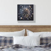Luxury Metallic Starburst - 3D Abstract Zilveren S Canvas Afdruk (Insitu (Slaapkamer))