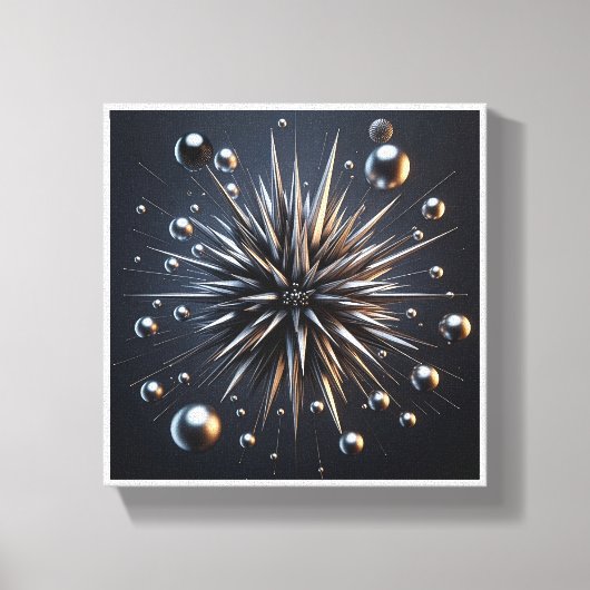 Luxury Metallic Starburst - 3D Abstract Zilveren S Canvas Afdruk (Voorkant)