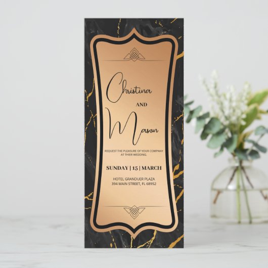 Luxury Metallic | Zwart goudmarmer Kaart (Staand voorkant)