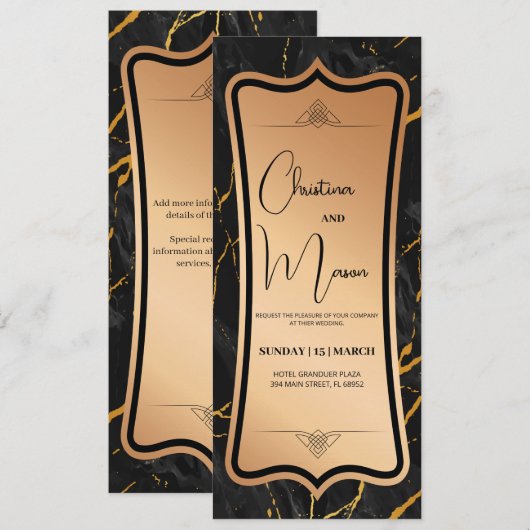 Luxury Metallic | Zwart goudmarmer Kaart (Voorkant / Achterkant)