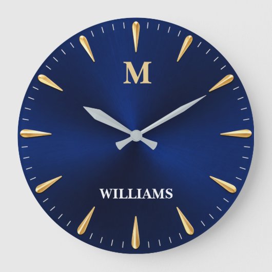 Luxury Midnight Blue Modern Minimalist Blue & Gold Grote Klok (Voorkant)