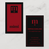 Luxury minimal initial black and red visitekaartje (Voorkant / Achterkant)