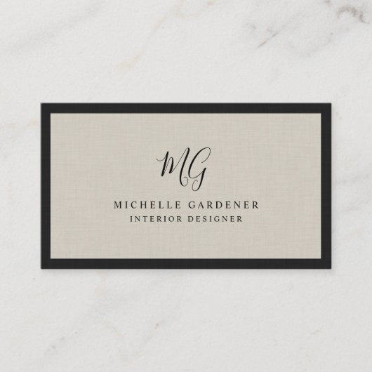 Luxury Minimal Monogram Linen Visitekaartje (Voorkant)