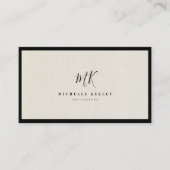 Luxury Minimal Monogram Natural Linen Visitekaartje (Voorkant)