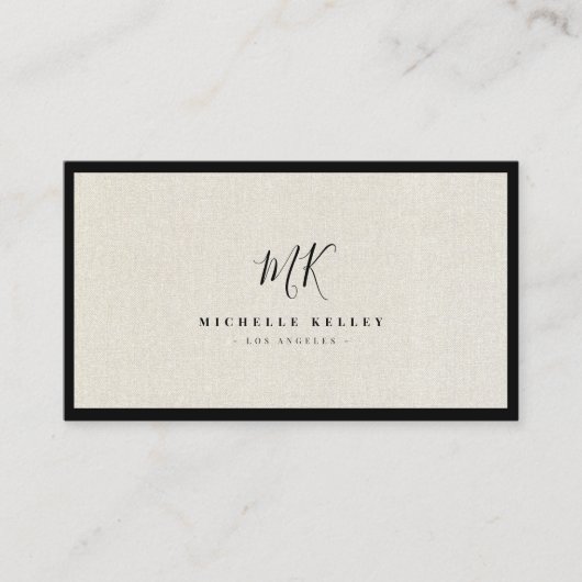 Luxury Minimal Monogram Natural Linen Visitekaartje (Voorkant)