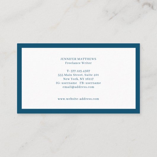 Luxury Minimale Monogram marineblauw Visitekaartje (Achterkant)