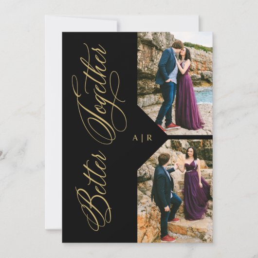 Luxury Modern 2 Photos Collage Golden Whimsical Kaart (Voorkant)