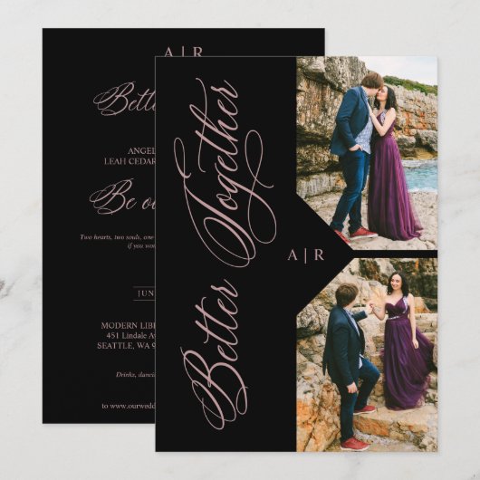 Luxury Modern 2 Photos Collage Rose Gold Whimsical Kaart (Voorkant / Achterkant)