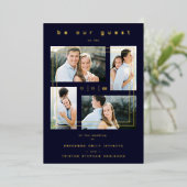 Luxury Modern 4 Photos Collage Navy Blue Folie Uitnodiging (Staand Voorkant)